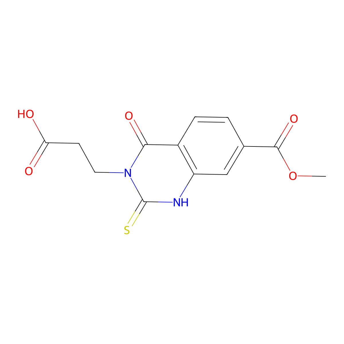 3-[7-(Methoxycarbonyl)-4-oxo-2-sulfanylidene-1,2,3,4-tetrahydroquinazolin-3-yl]propanoic acid molecular structure, CAS 1021219-95-3