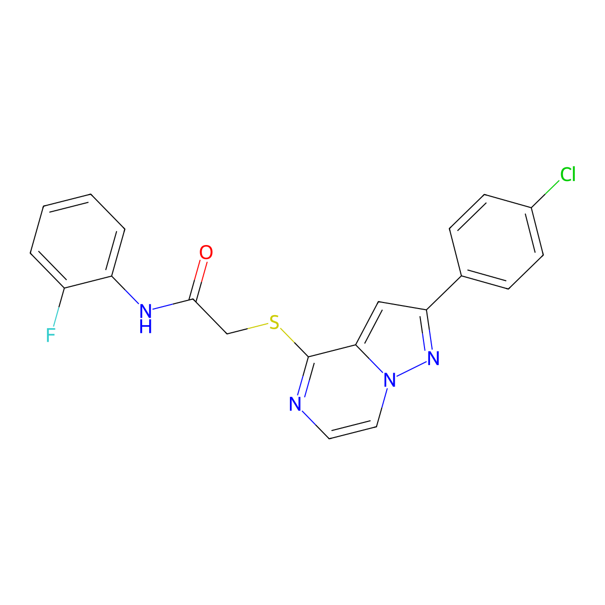 2-{[2-(4-chlorophenyl)pyrazolo[1,5-a]pyrazin-4-yl]sulfanyl}-N-(2-fluorophenyl)acetamide molecular structure, CAS 1021220-01-8