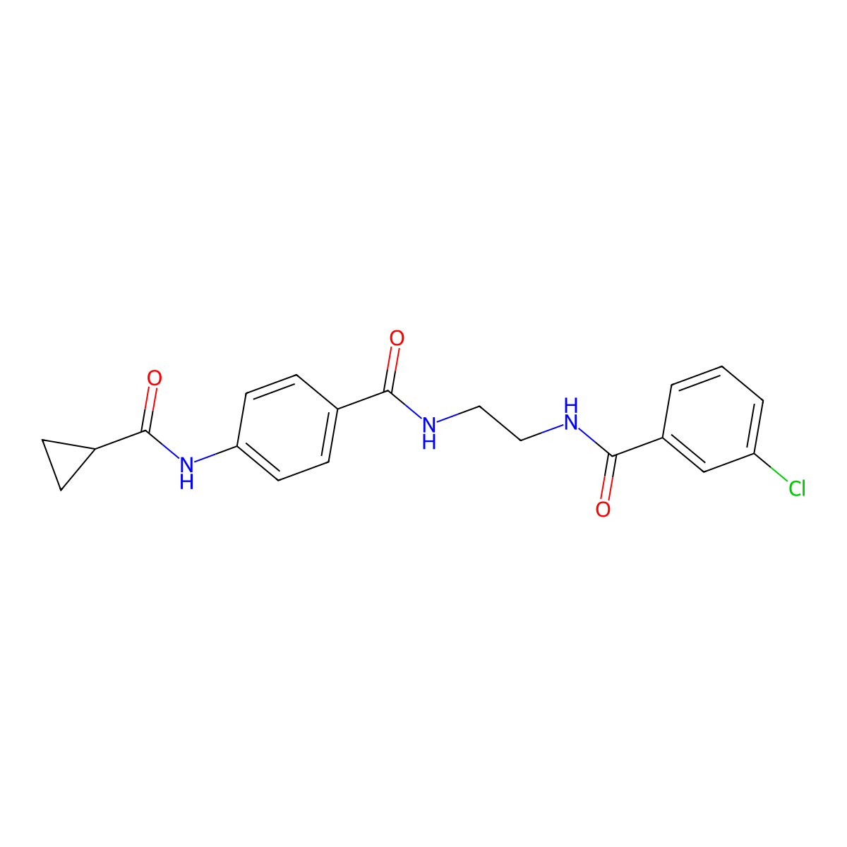 N-{2-[(3-chlorophenyl)formamido]ethyl}-4-cyclopropaneamidobenzamide molecular structure, CAS 1021220-03-0