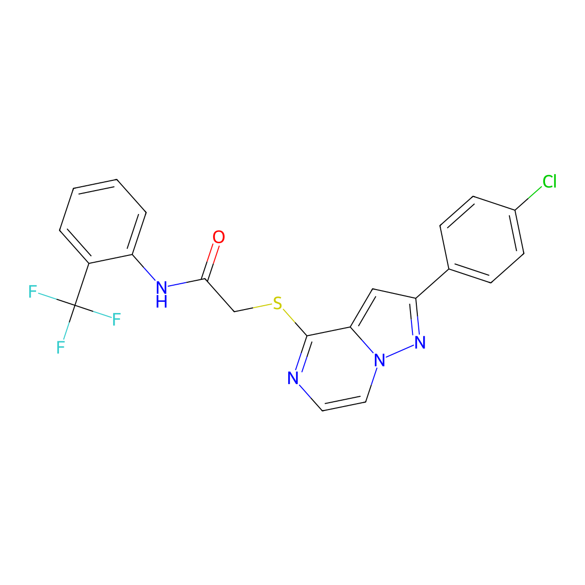2-{[2-(4-chlorophenyl)pyrazolo[1,5-a]pyrazin-4-yl]sulfanyl}-N-[2-(trifluoromethyl)phenyl]acetamide molecular structure, CAS 1021220-04-1