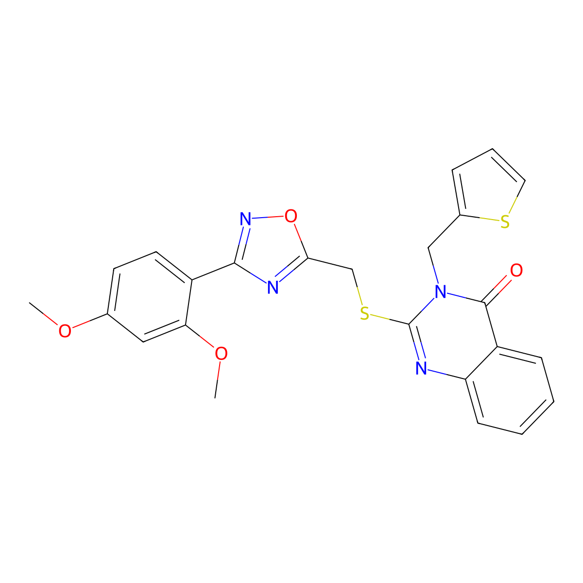 2-({[3-(2,4-Dimethoxyphenyl)-1,2,4-oxadiazol-5-yl]methyl}sulfanyl)-3-[(thiophen-2-yl)methyl]-3,4-dihydroquinazolin-4-one molecular structure, CAS 1021220-05-2