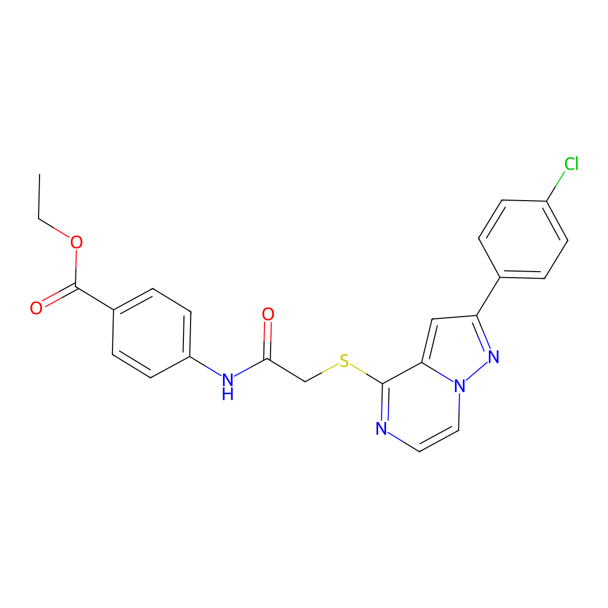 Ethyl 4-[({[2-(4-chlorophenyl)pyrazolo[1,5-a]pyrazin-4-yl]thio}acetyl)amino]benzoate molecular structure, CAS 1021220-07-4