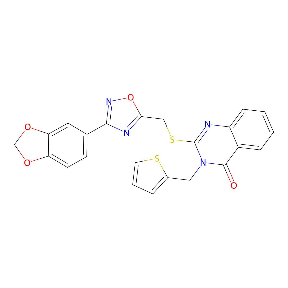 2-({[3-(2H-1,3-benzodioxol-5-yl)-1,2,4-oxadiazol-5-yl]methyl}sulfanyl)-3-[(thiophen-2-yl)methyl]-3,4-dihydroquinazolin-4-one molecular structure, CAS 1021220-11-0