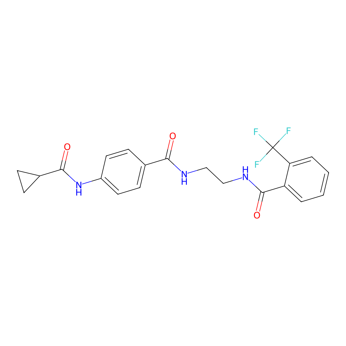 4-cyclopropaneamido-N-(2-{[2-(trifluoromethyl)phenyl]formamido}ethyl)benzamide molecular structure, CAS 1021220-12-1
