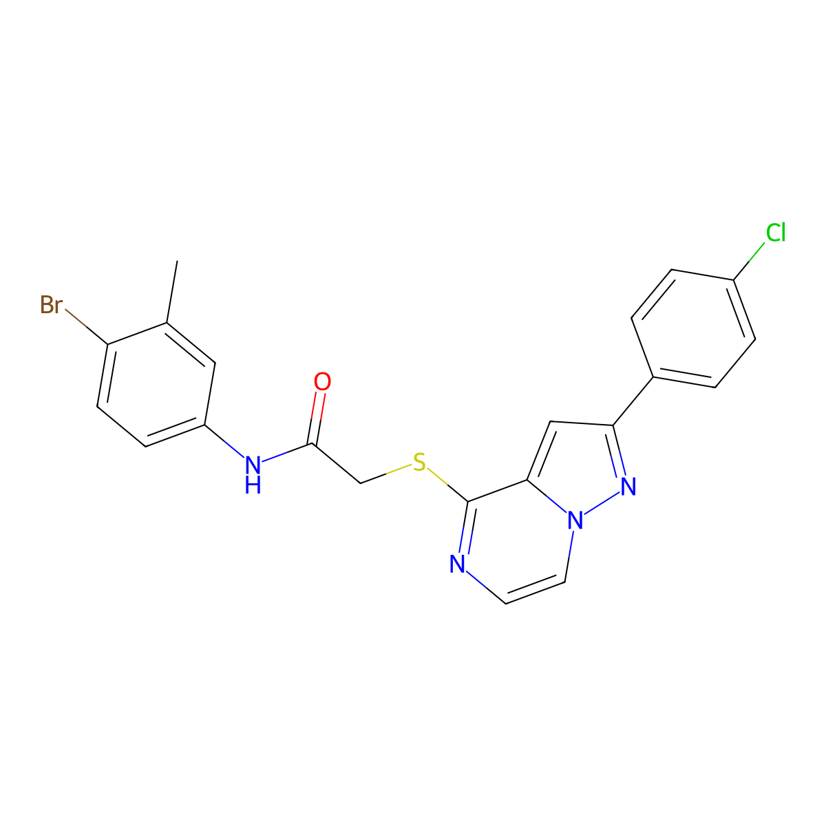 N-(4-bromo-3-methylphenyl)-2-{[2-(4-chlorophenyl)pyrazolo[1,5-a]pyrazin-4-yl]sulfanyl}acetamide molecular structure, CAS 1021220-13-2