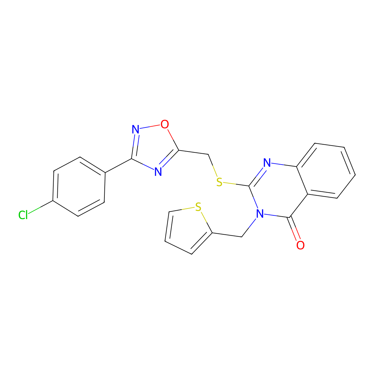2-(((3-(4-chlorophenyl)-1,2,4-oxadiazol-5-yl)methyl)thio)-3-(thiophen-2-ylmethyl)quinazolin-4(3H)-one molecular structure, CAS 1021220-17-6