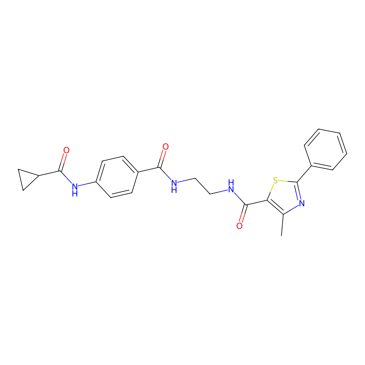 N-(2-(4-(cyclopropanecarboxamido)benzamido)ethyl)-4-methyl-2-phenylthiazole-5-carboxamide molecular structure, CAS 1021220-21-2