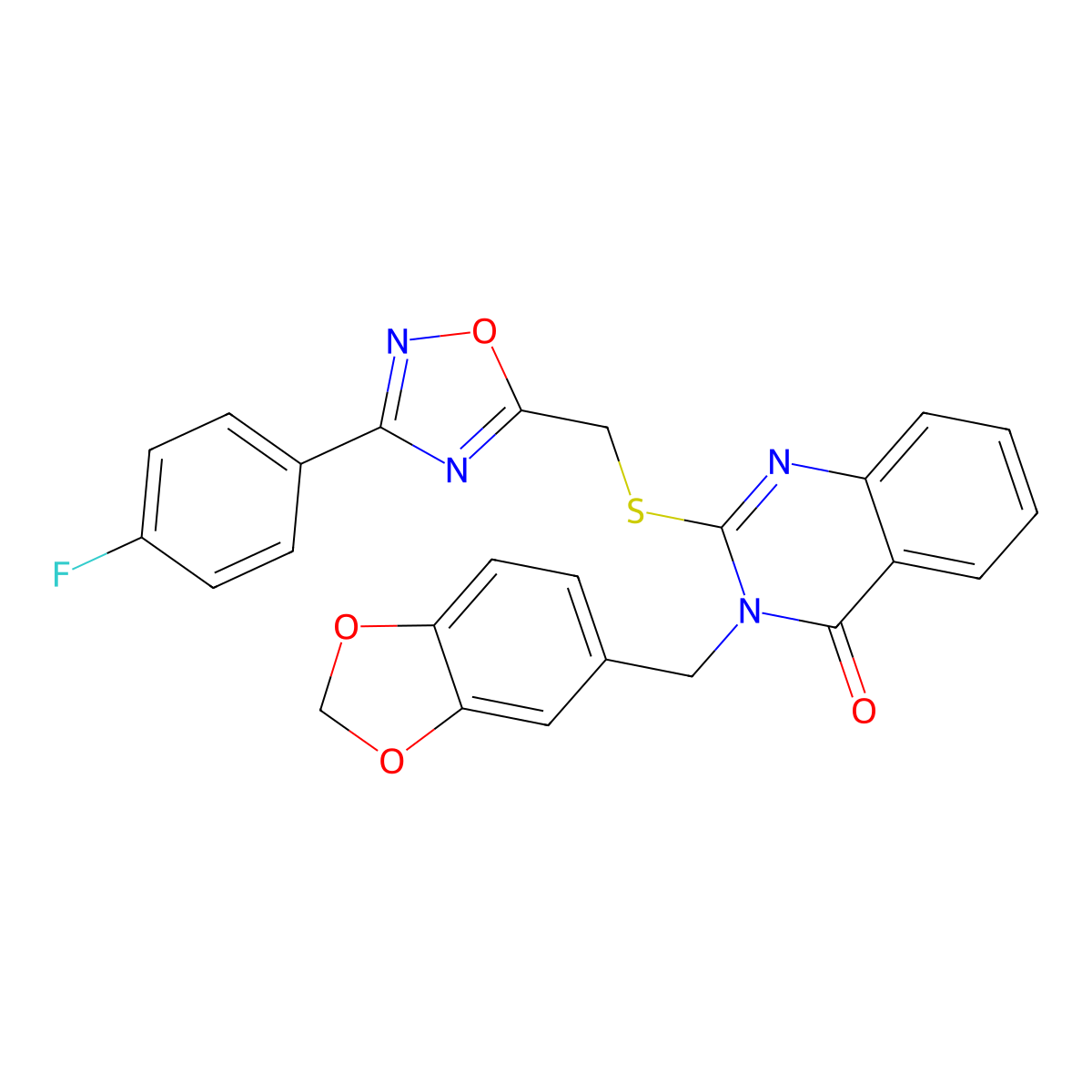 3-(benzo[d][1,3]dioxol-5-ylmethyl)-2-(((3-(4-fluorophenyl)-1,2,4-oxadiazol-5-yl)methyl)thio)quinazolin-4(3H)-one molecular structure, CAS 1021220-24-5