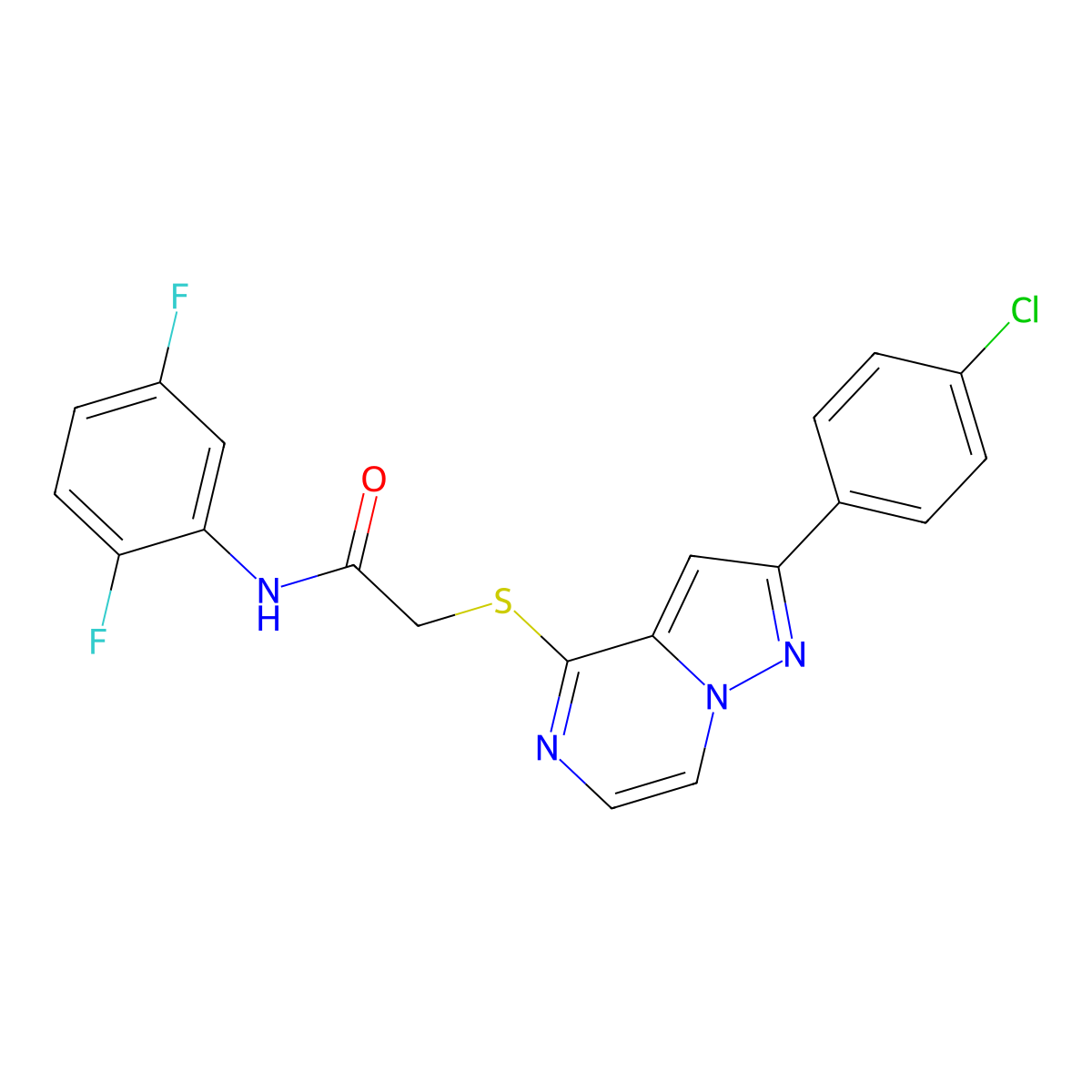 2-{[2-(4-chlorophenyl)pyrazolo[1,5-a]pyrazin-4-yl]sulfanyl}-N-(2,5-difluorophenyl)acetamide molecular structure, CAS 1021220-27-8