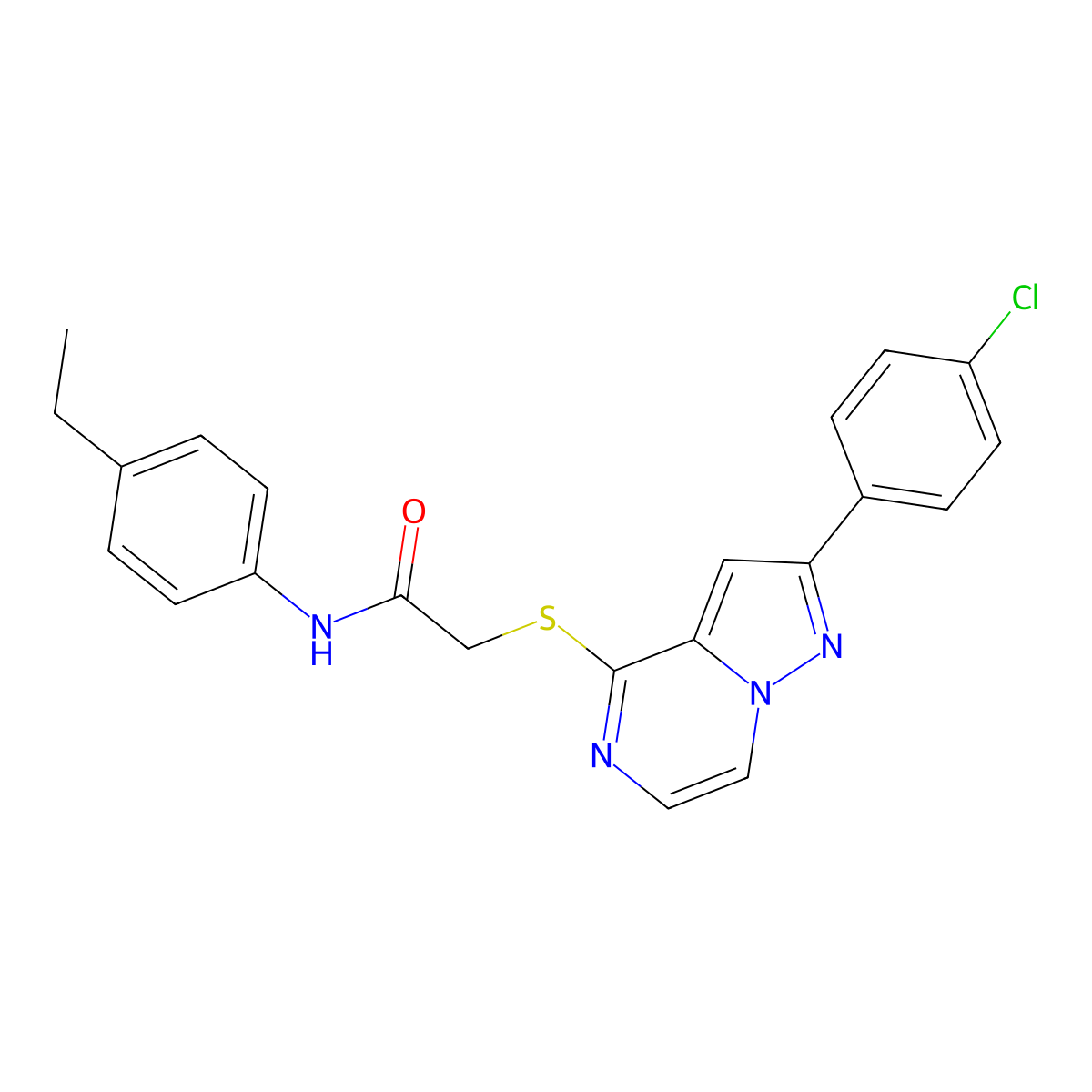 2-{[2-(4-chlorophenyl)pyrazolo[1,5-a]pyrazin-4-yl]sulfanyl}-N-(4-ethylphenyl)acetamide molecular structure, CAS 1021220-31-4