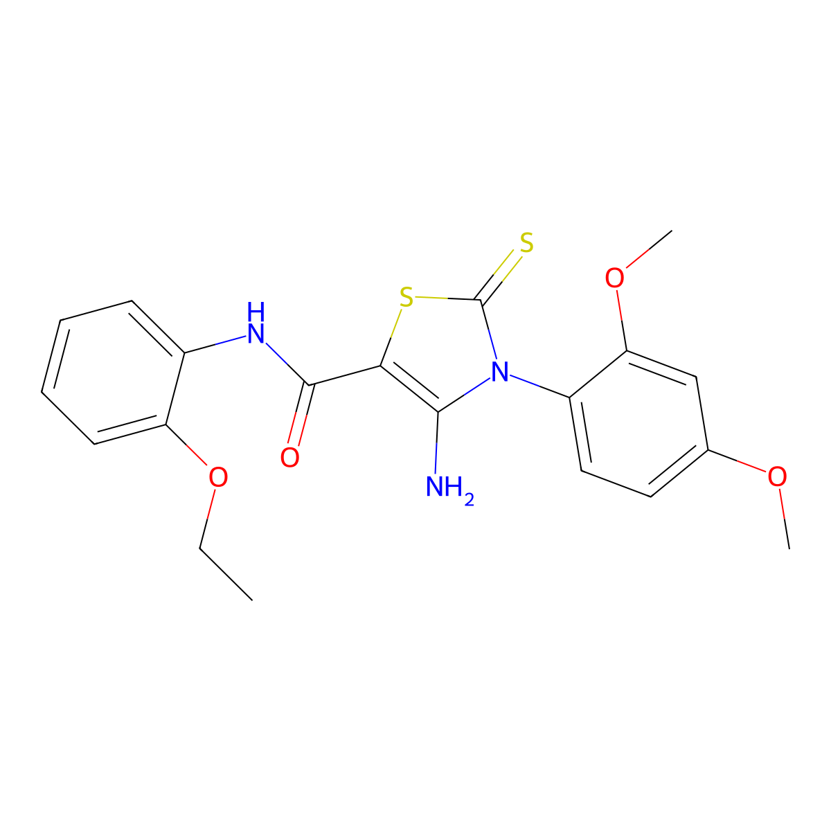 4-amino-3-(2,4-dimethoxyphenyl)-N-(2-ethoxyphenyl)-2-sulfanylidene-2,3-dihydro-1,3-thiazole-5-carboxamide molecular structure, CAS 1021220-36-9