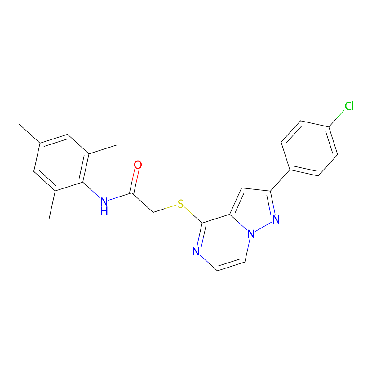 2-{[2-(4-chlorophenyl)pyrazolo[1,5-a]pyrazin-4-yl]sulfanyl}-N-(2,4,6-trimethylphenyl)acetamide molecular structure, CAS 1021220-43-8