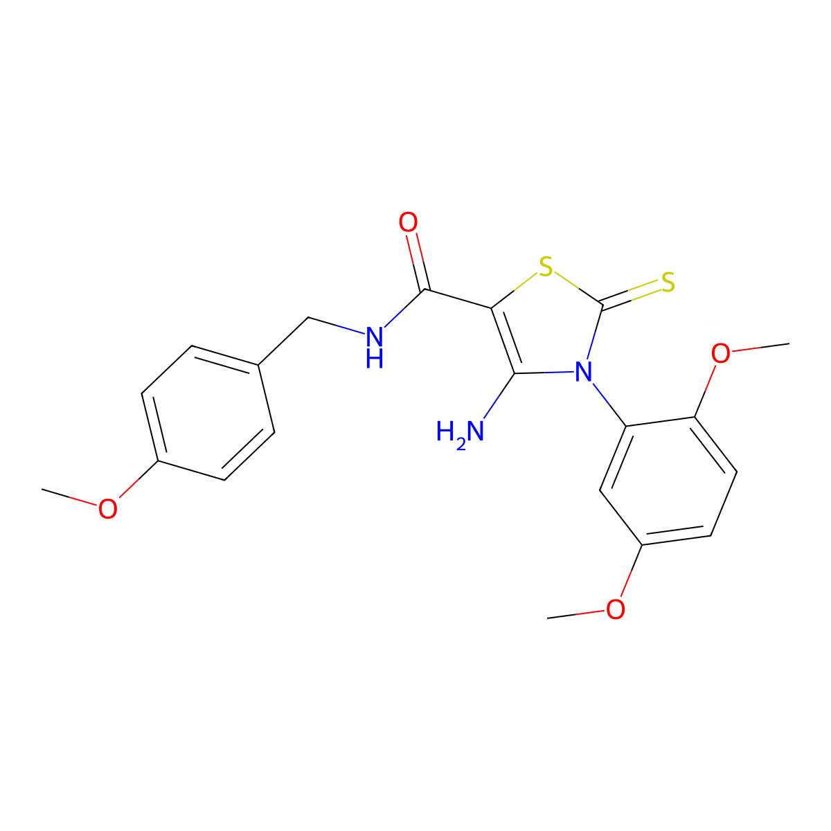 4-amino-3-(2,5-dimethoxyphenyl)-N-[(4-methoxyphenyl)methyl]-2-sulfanylidene-2,3-dihydro-1,3-thiazole-5-carboxamide molecular structure, CAS 1021220-44-9