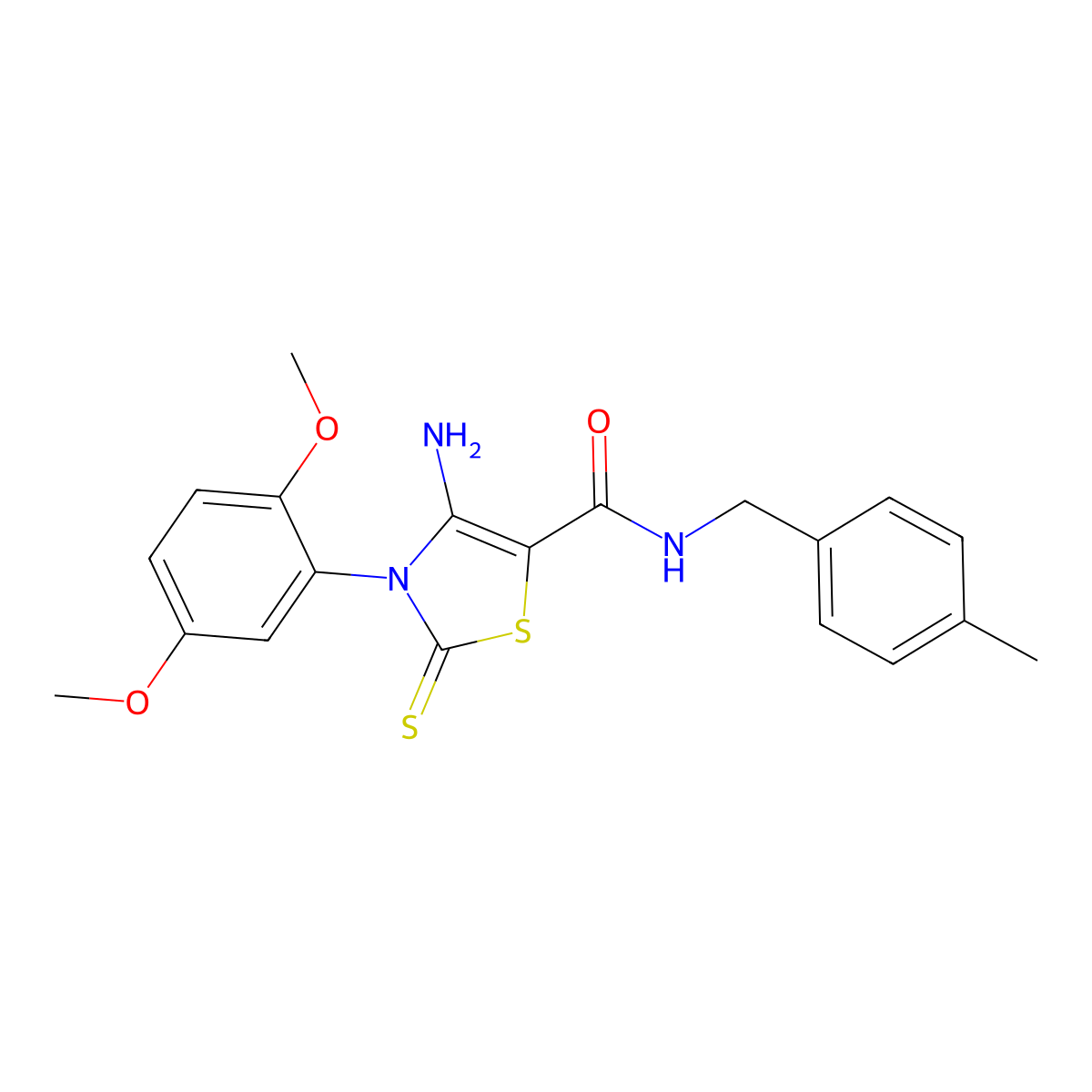 4-amino-3-(2,5-dimethoxyphenyl)-N-[(4-methylphenyl)methyl]-2-sulfanylidene-2,3-dihydro-1,3-thiazole-5-carboxamide molecular structure, CAS 1021220-47-2