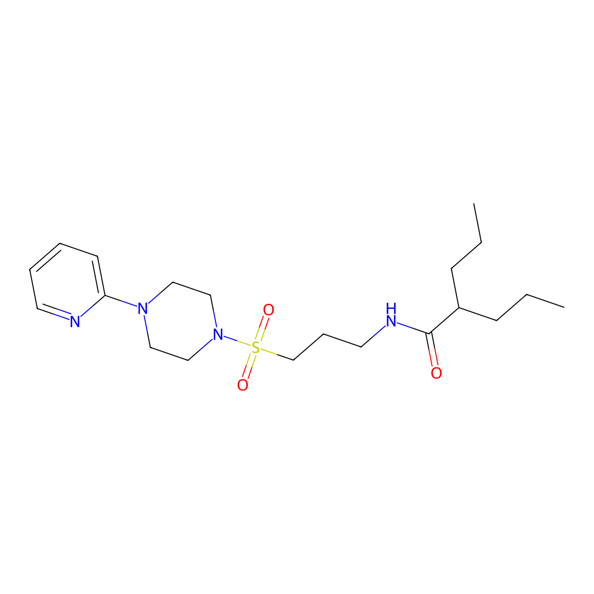 2-propyl-N-(3-((4-(pyridin-2-yl)piperazin-1-yl)sulfonyl)propyl)pentanamide molecular structure, CAS 1021220-48-3