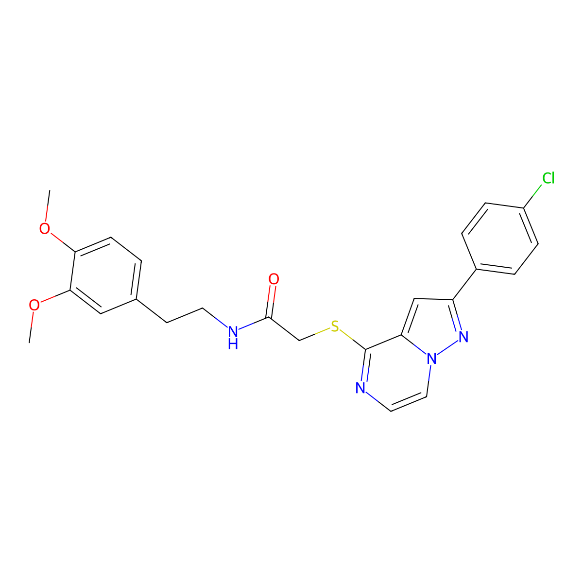 2-{[2-(4-chlorophenyl)pyrazolo[1,5-a]pyrazin-4-yl]sulfanyl}-N-[2-(3,4-dimethoxyphenyl)ethyl]acetamide molecular structure, CAS 1021220-55-2