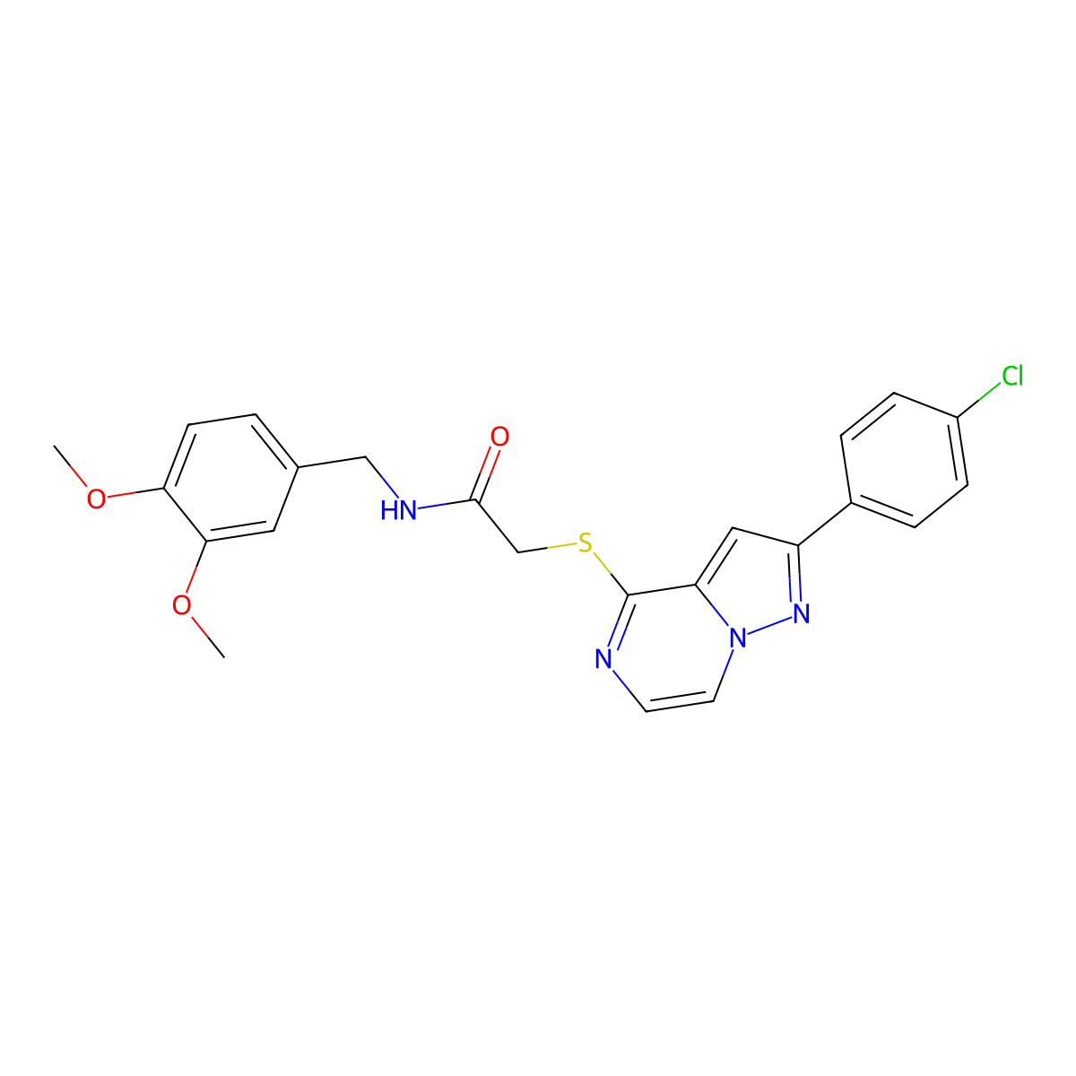 2-{[2-(4-chlorophenyl)pyrazolo[1,5-a]pyrazin-4-yl]thio}-N-(3,4-dimethoxybenzyl)acetamide molecular structure, CAS 1021220-58-5