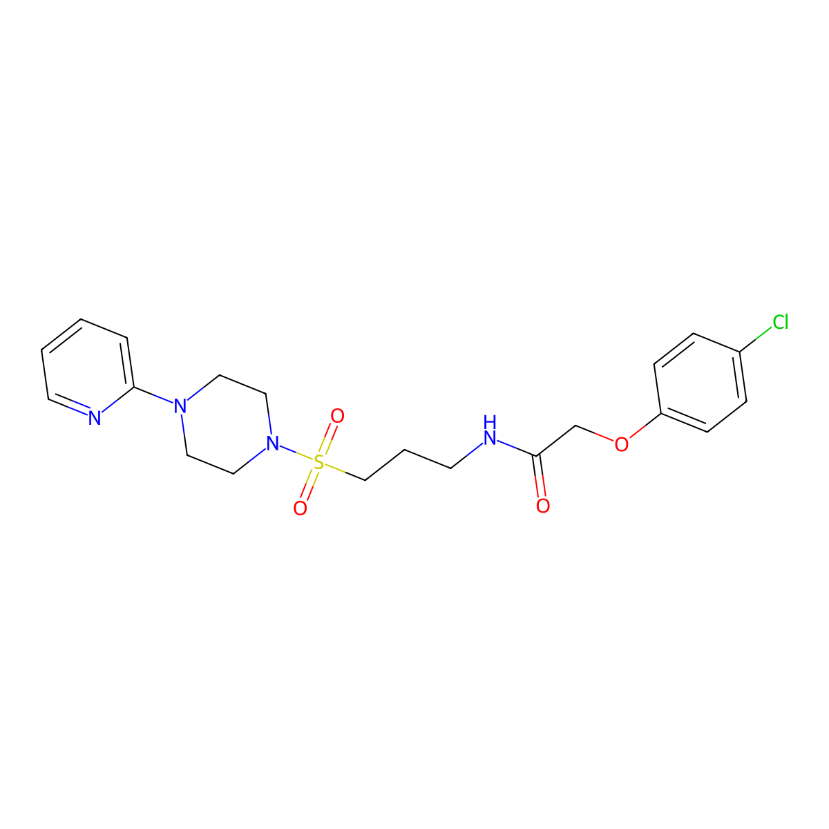 2-(4-chlorophenoxy)-N-(3-((4-(pyridin-2-yl)piperazin-1-yl)sulfonyl)propyl)acetamide molecular structure, CAS 1021220-60-9