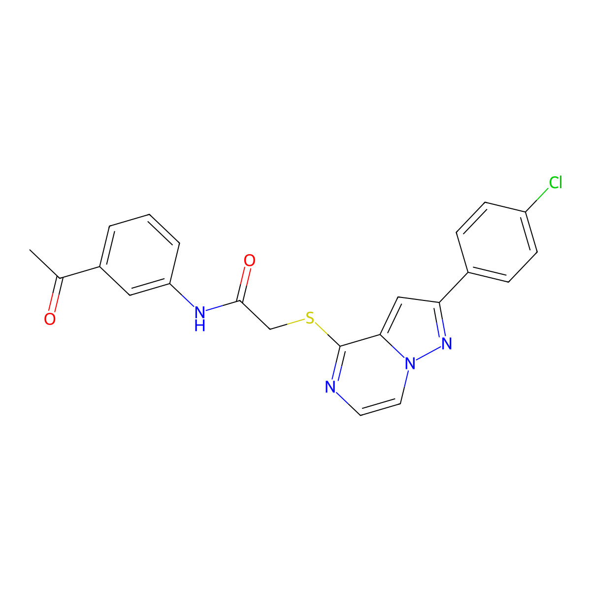 N-(3-acetylphenyl)-2-{[2-(4-chlorophenyl)pyrazolo[1,5-a]pyrazin-4-yl]sulfanyl}acetamide molecular structure, CAS 1021220-65-4