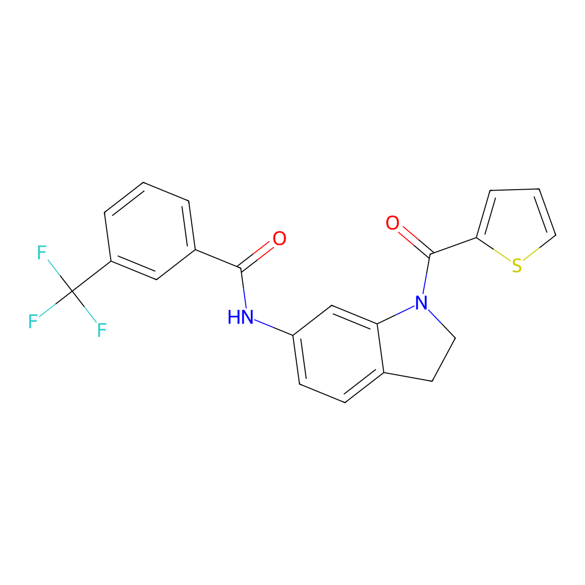 N-[1-(thiophene-2-carbonyl)-2,3-dihydro-1H-indol-6-yl]-3-(trifluoromethyl)benzamide molecular structure, CAS 1021220-68-7
