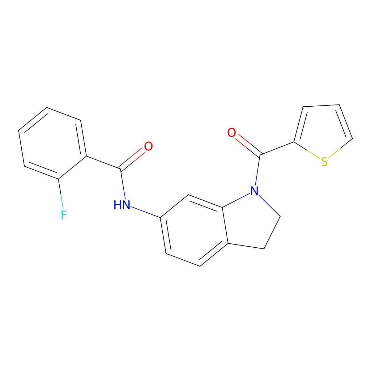 2-fluoro-N-(1-(thiophene-2-carbonyl)indolin-6-yl)benzamide molecular structure, CAS 1021220-72-3