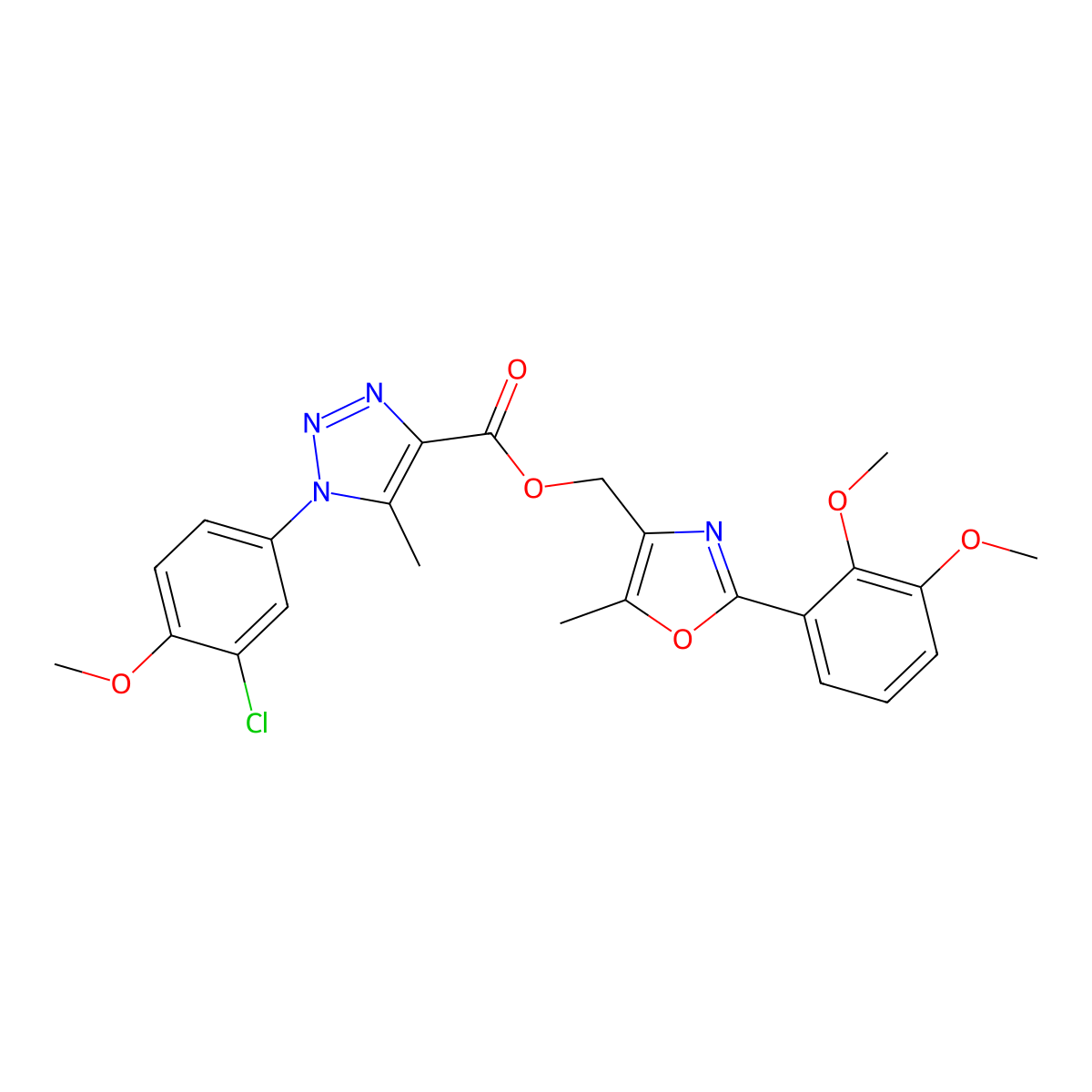 [2-(2,3-dimethoxyphenyl)-5-methyl-1,3-oxazol-4-yl]methyl 1-(3-chloro-4-methoxyphenyl)-5-methyl-1H-1,2,3-triazole-4-carboxylate molecular structure, CAS 1021220-74-5