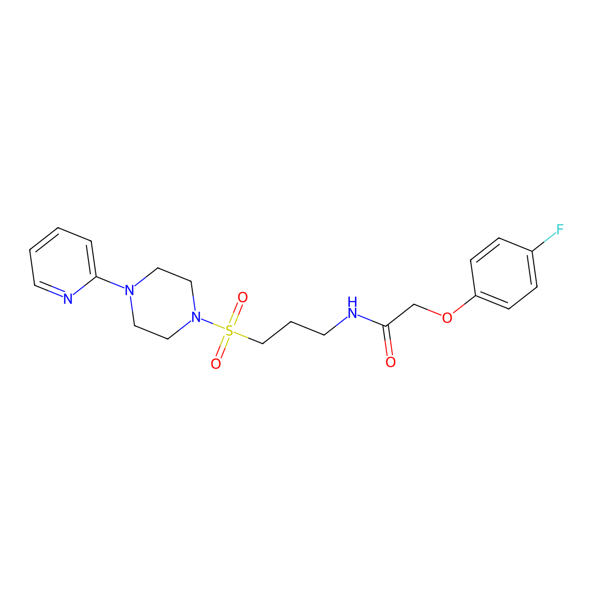 2-(4-fluorophenoxy)-N-(3-((4-(pyridin-2-yl)piperazin-1-yl)sulfonyl)propyl)acetamide molecular structure, CAS 1021220-75-6