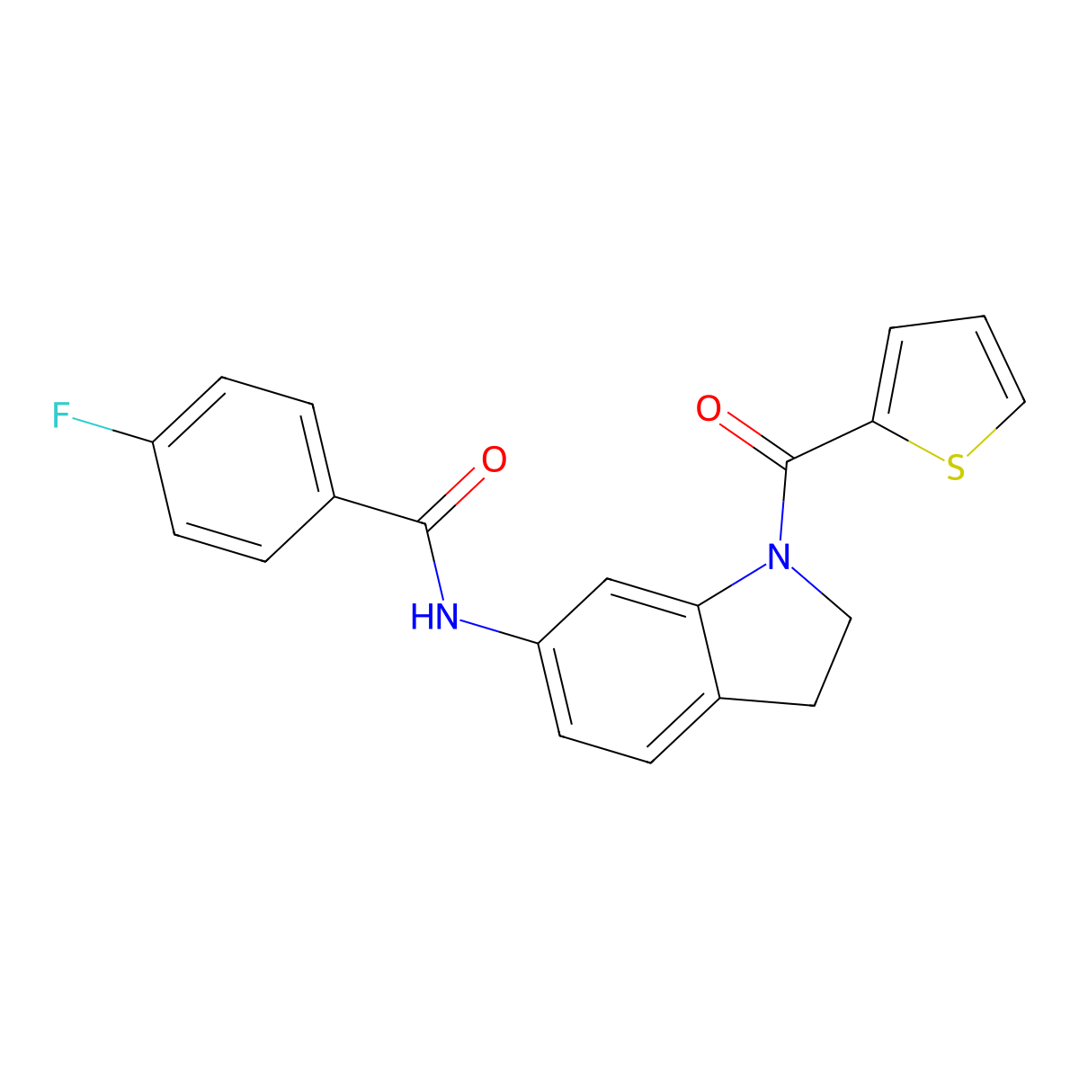 4-fluoro-N-[1-(thiophene-2-carbonyl)-2,3-dihydro-1H-indol-6-yl]benzamide molecular structure, CAS 1021220-76-7