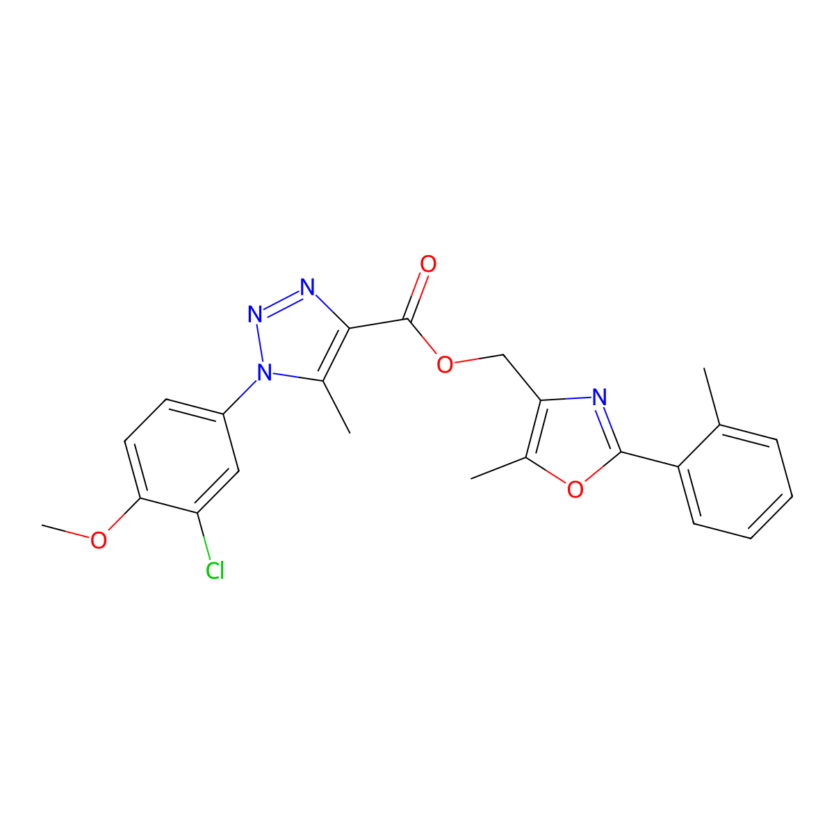 [5-methyl-2-(2-methylphenyl)-1,3-oxazol-4-yl]methyl 1-(3-chloro-4-methoxyphenyl)-5-methyl-1H-1,2,3-triazole-4-carboxylate molecular structure, CAS 1021220-78-9
