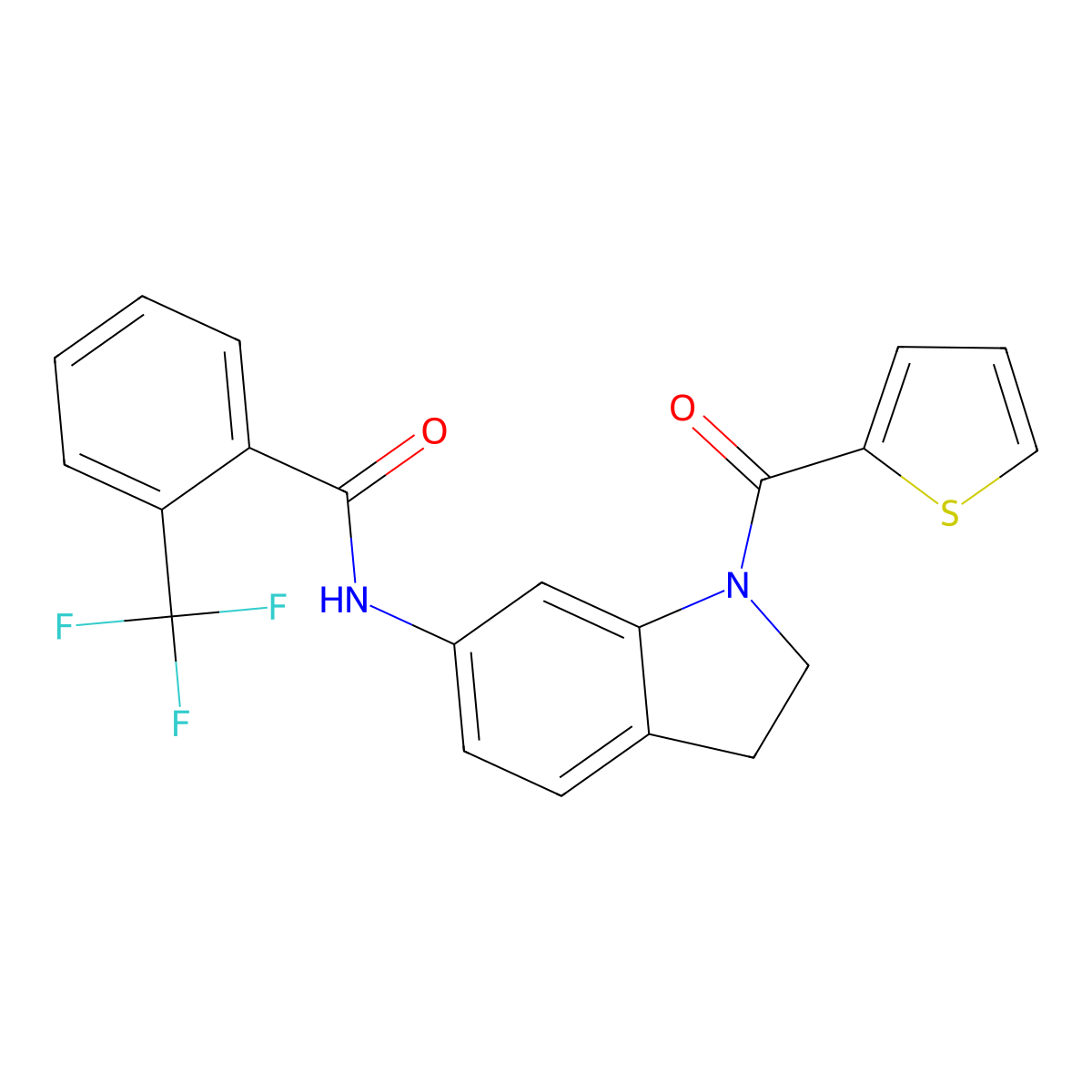 N-[1-(thiophene-2-carbonyl)-2,3-dihydro-1H-indol-6-yl]-2-(trifluoromethyl)benzamide molecular structure, CAS 1021220-80-3