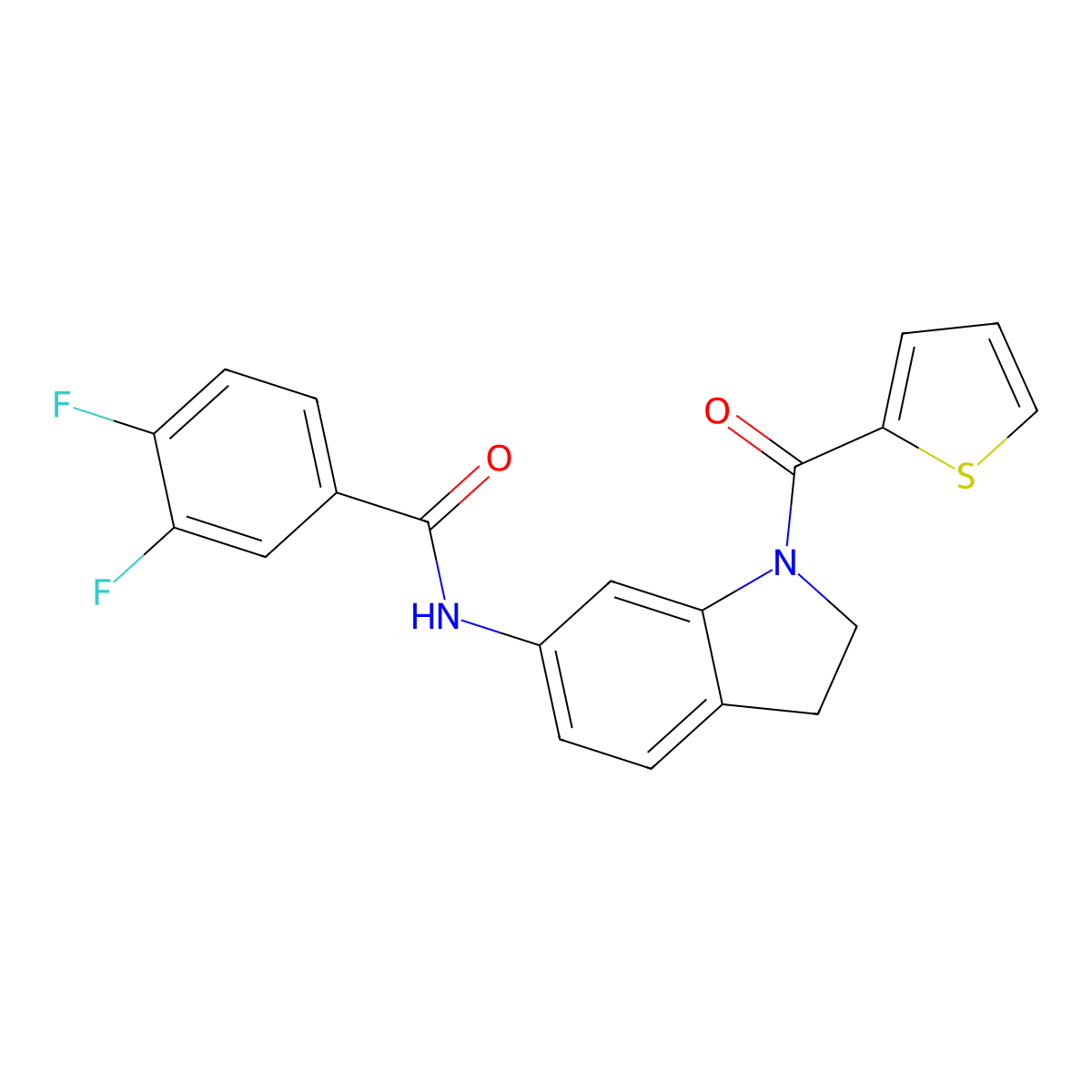 3,4-difluoro-N-(1-(thiophene-2-carbonyl)indolin-6-yl)benzamide molecular structure, CAS 1021220-92-7