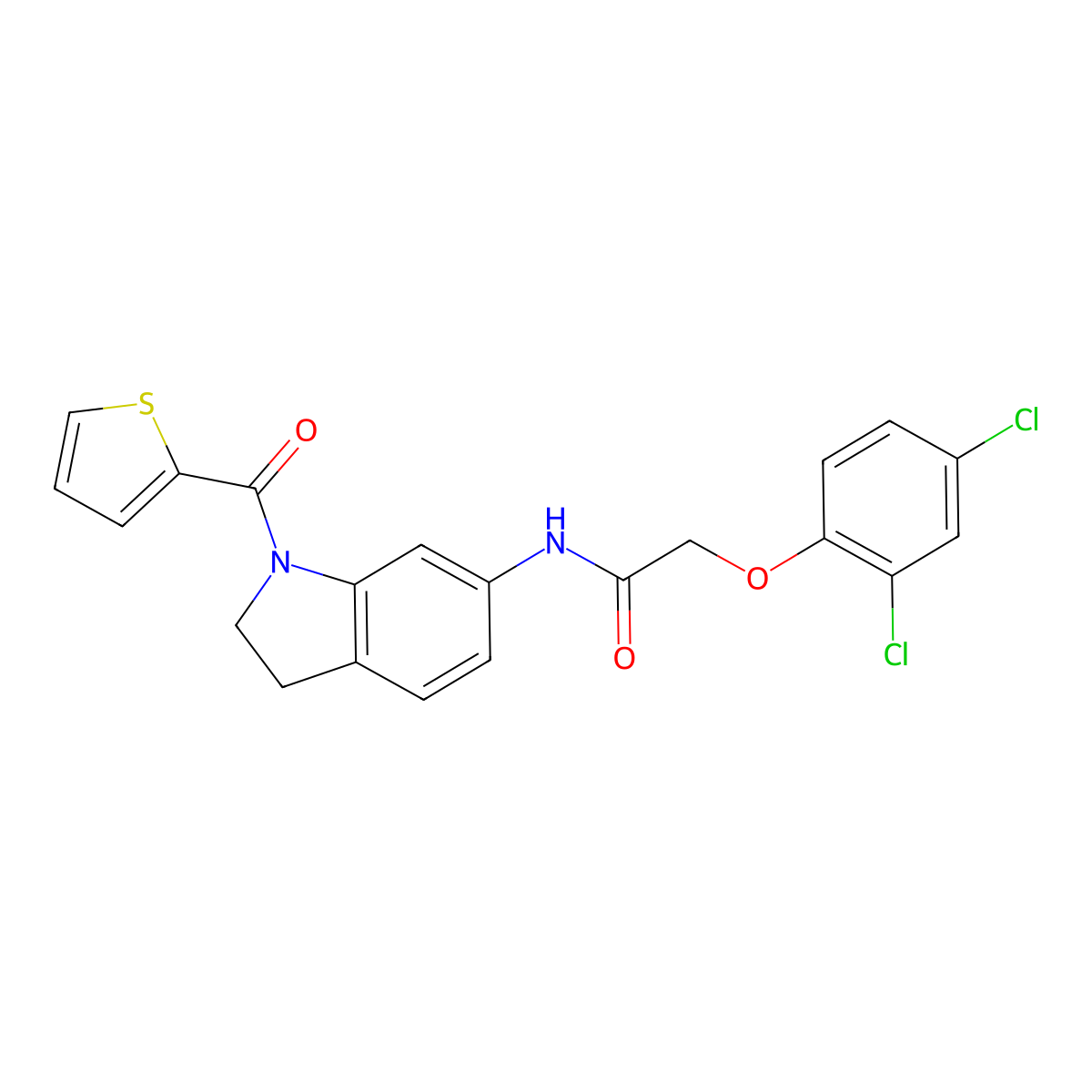 2-(2,4-dichlorophenoxy)-N-(1-(thiophene-2-carbonyl)indolin-6-yl)acetamide molecular structure, CAS 1021220-96-1