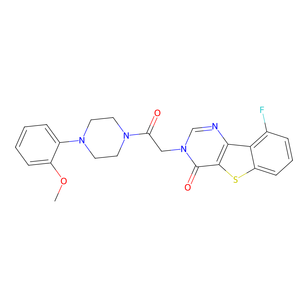 9-fluoro-3-{2-[4-(2-methoxyphenyl)piperazin-1-yl]-2-oxoethyl}[1]benzothieno[3,2-d]pyrimidin-4(3H)-one molecular structure, CAS 1021220-97-2