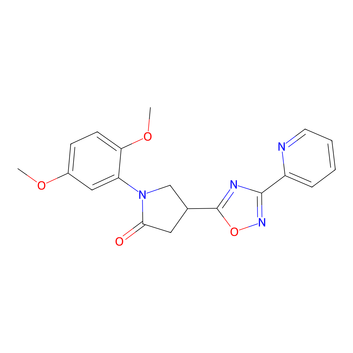1-(2,5-Dimethoxyphenyl)-4-[3-(pyridin-2-YL)-1,2,4-oxadiazol-5-YL]pyrrolidin-2-one molecular structure, CAS 1021221-02-2