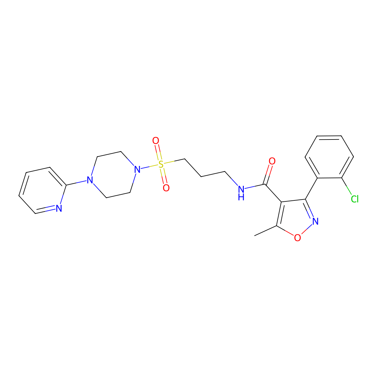 3-(2-chlorophenyl)-5-methyl-N-(3-((4-(pyridin-2-yl)piperazin-1-yl)sulfonyl)propyl)isoxazole-4-carboxamide molecular structure, CAS 1021221-03-3