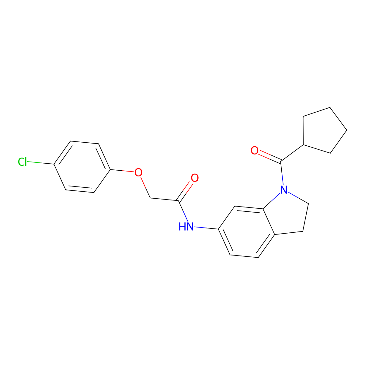 2-(4-chlorophenoxy)-N-(1-(cyclopentanecarbonyl)indolin-6-yl)acetamide molecular structure, CAS 1021221-08-8