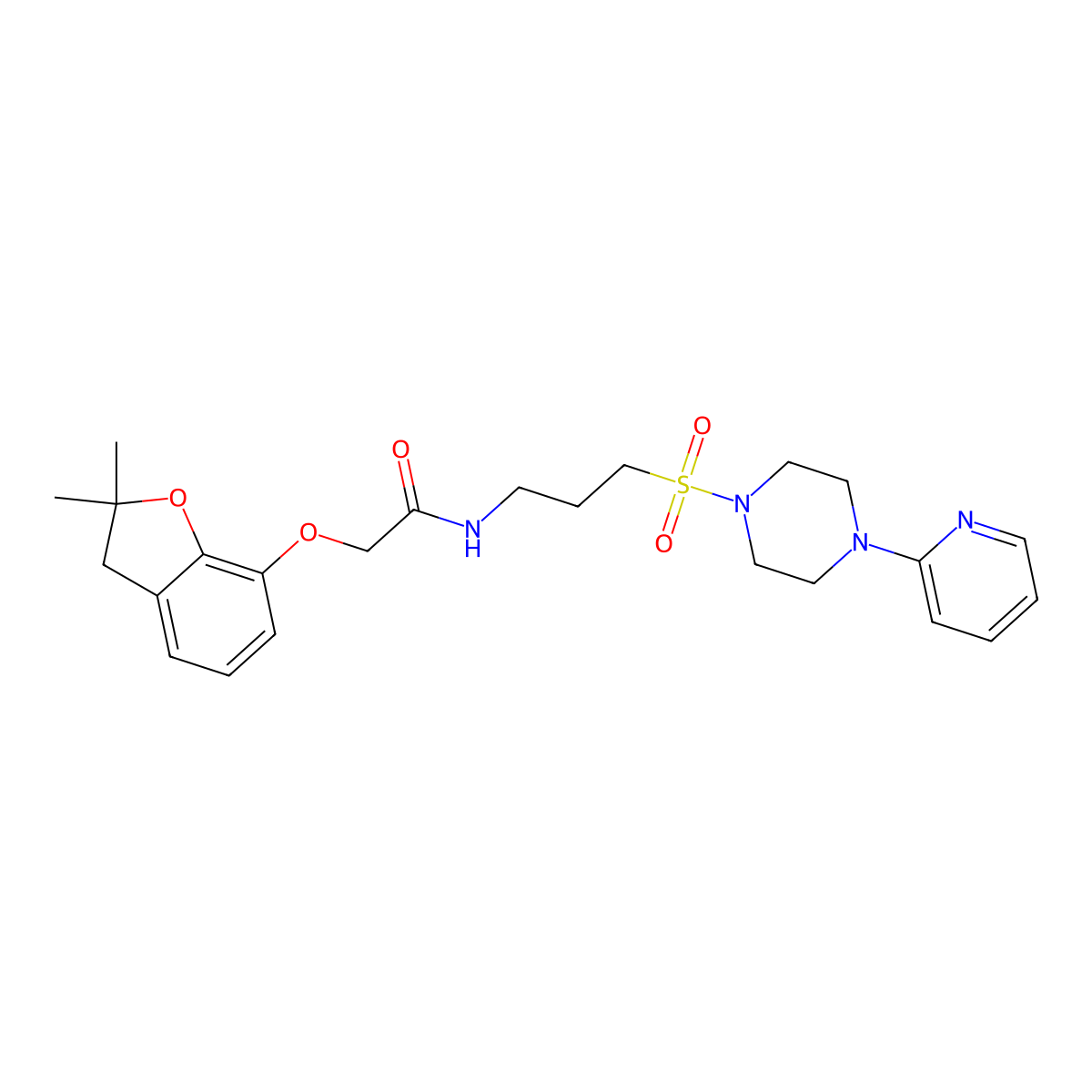 2-((2,2-dimethyl-2,3-dihydrobenzofuran-7-yl)oxy)-N-(3-((4-(pyridin-2-yl)piperazin-1-yl)sulfonyl)propyl)acetamide molecular structure, CAS 1021221-15-7