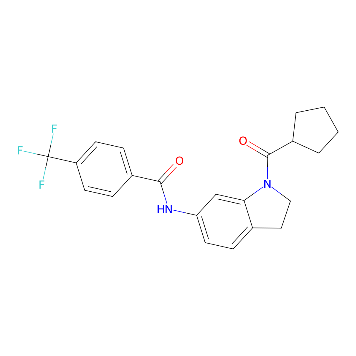 N-(1-cyclopentanecarbonyl-2,3-dihydro-1H-indol-6-yl)-4-(trifluoromethyl)benzamide molecular structure, CAS 1021221-16-8