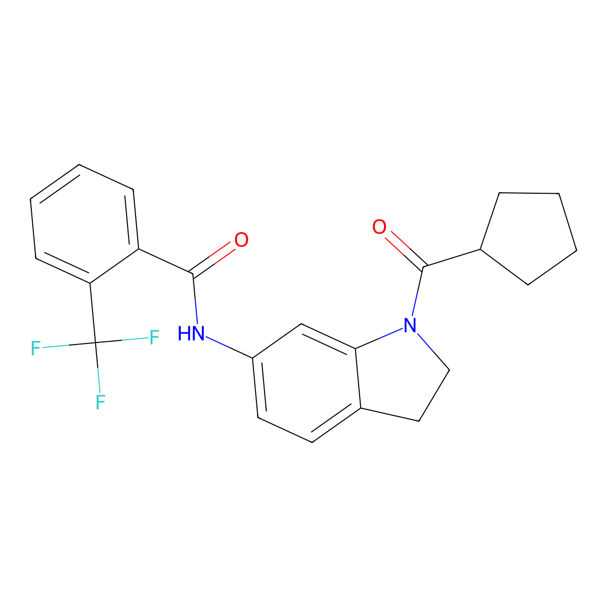 N-(1-cyclopentanecarbonyl-2,3-dihydro-1H-indol-6-yl)-2-(trifluoromethyl)benzamide molecular structure, CAS 1021221-20-4