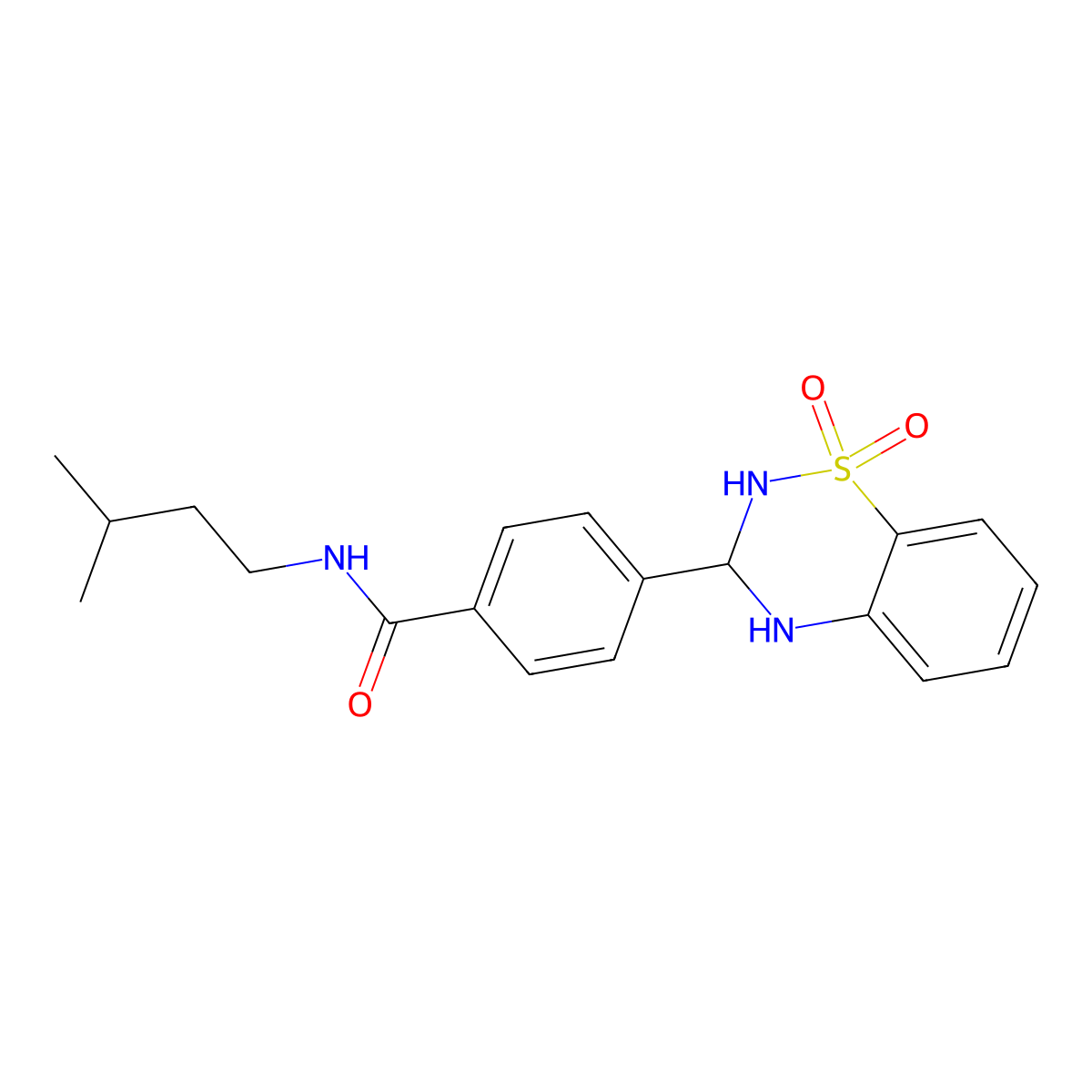 4-(1,1-dioxido-3,4-dihydro-2H-benzo[e][1,2,4]thiadiazin-3-yl)-N-isopentylbenzamide molecular structure, CAS 1021221-22-6