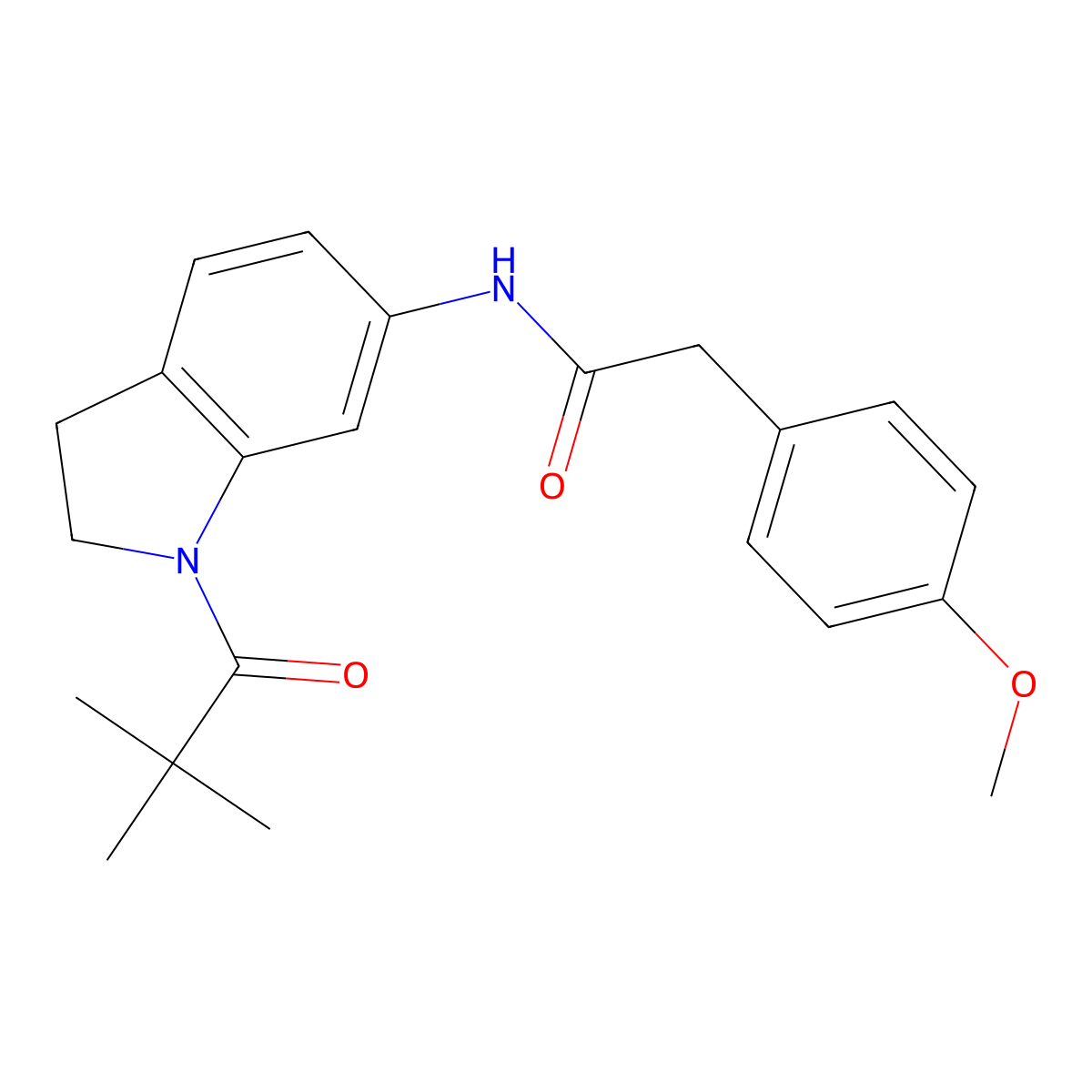 2-(4-methoxyphenyl)-N-(1-pivaloylindolin-6-yl)acetamide molecular structure, CAS 1021221-24-8