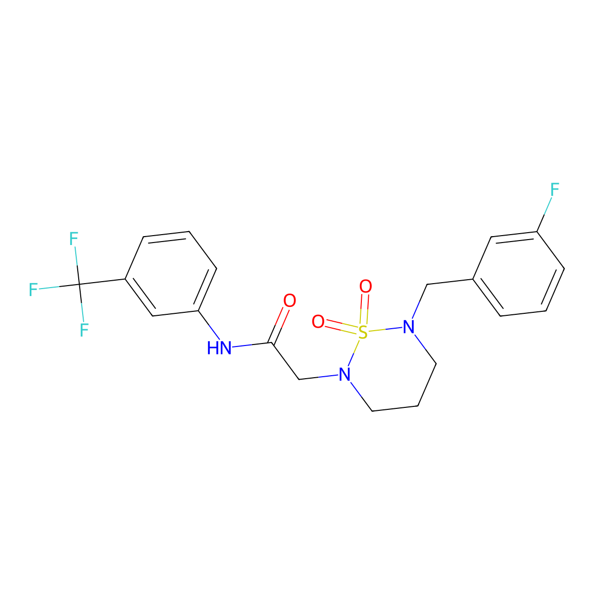 2-{6-[(3-fluorophenyl)methyl]-1,1-dioxo-1lambda6,2,6-thiadiazinan-2-yl}-N-[3-(trifluoromethyl)phenyl]acetamide molecular structure, CAS 1021221-26-0