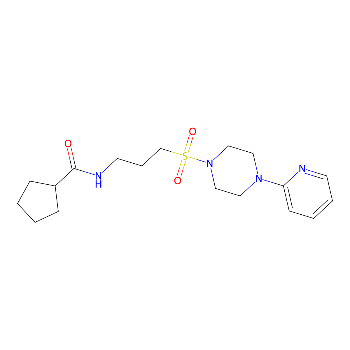 N-(3-((4-(pyridin-2-yl)piperazin-1-yl)sulfonyl)propyl)cyclopentanecarboxamide molecular structure, CAS 1021221-27-1