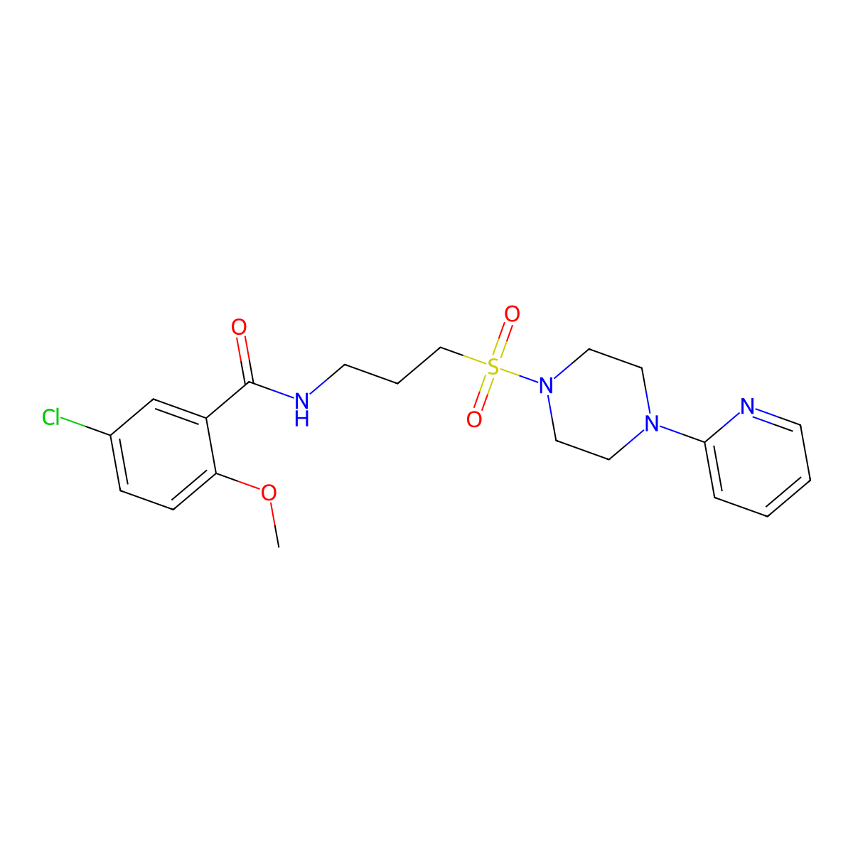 5-chloro-2-methoxy-N-(3-((4-(pyridin-2-yl)piperazin-1-yl)sulfonyl)propyl)benzamide molecular structure, CAS 1021221-31-7