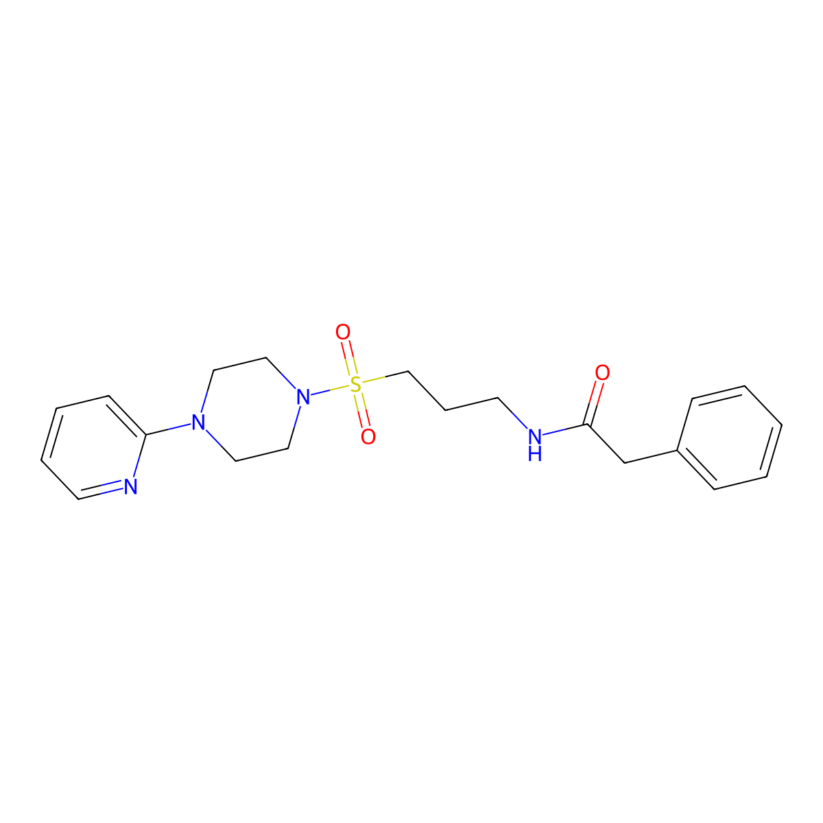 2-phenyl-N-(3-((4-(pyridin-2-yl)piperazin-1-yl)sulfonyl)propyl)acetamide molecular structure, CAS 1021221-35-1