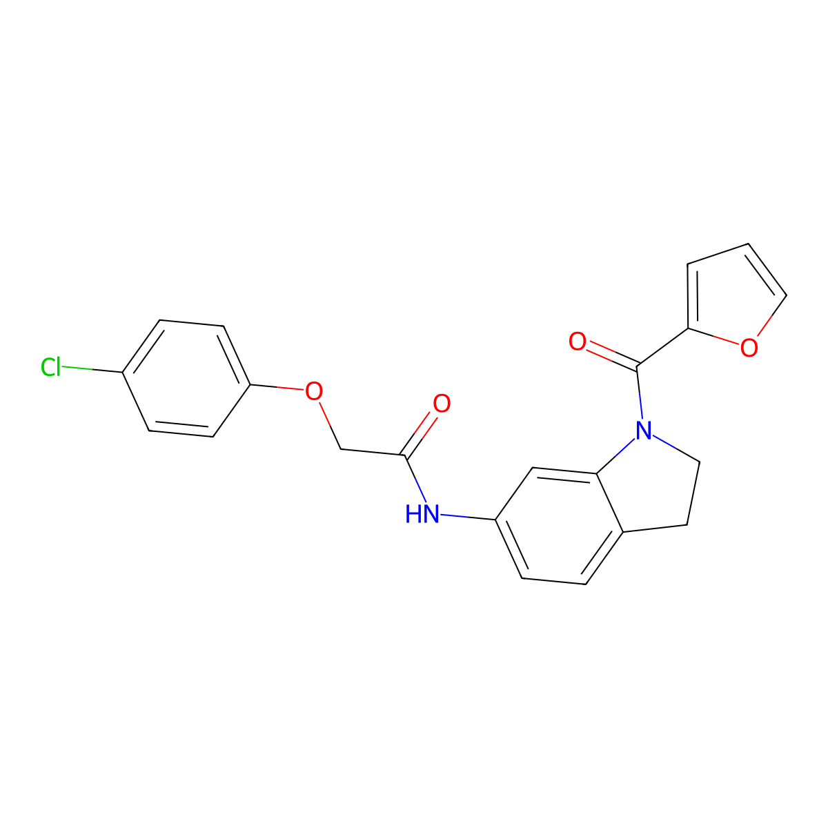 2-(4-chlorophenoxy)-N-(1-(furan-2-carbonyl)indolin-6-yl)acetamide molecular structure, CAS 1021221-43-1