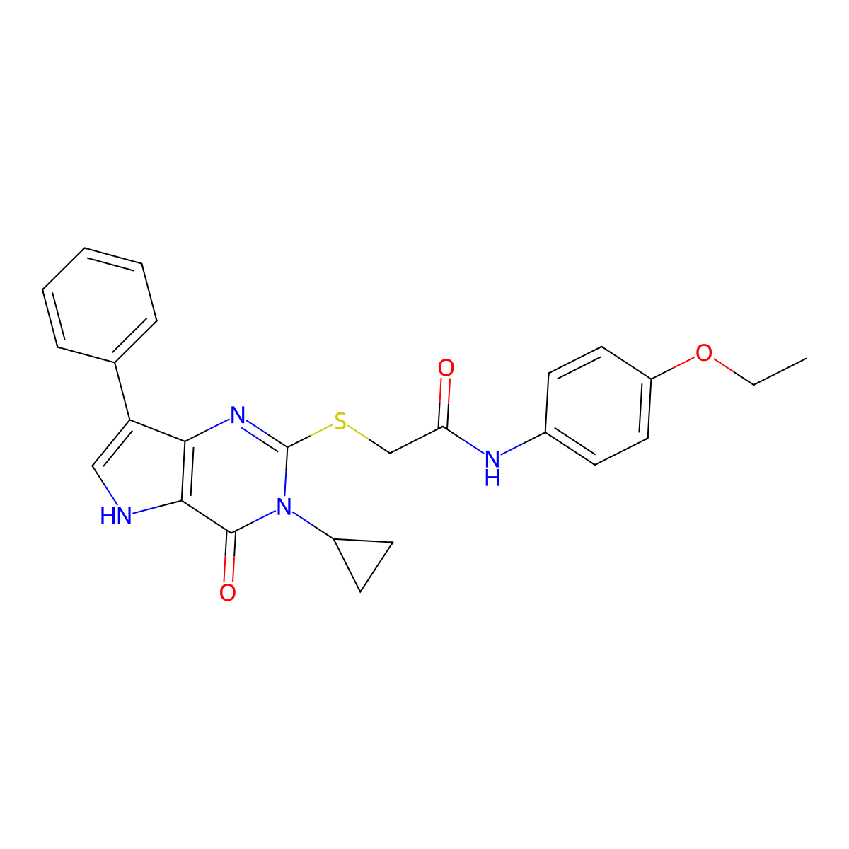 2-((3-cyclopropyl-4-oxo-7-phenyl-4,5-dihydro-3H-pyrrolo[3,2-d]pyrimidin-2-yl)thio)-N-(4-ethoxyphenyl)acetamide molecular structure, CAS 1021221-44-2