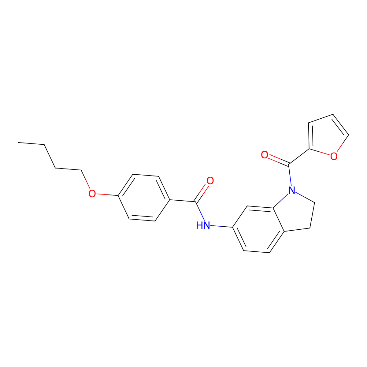 4-butoxy-N-(1-(furan-2-carbonyl)indolin-6-yl)benzamide molecular structure, CAS 1021221-46-4