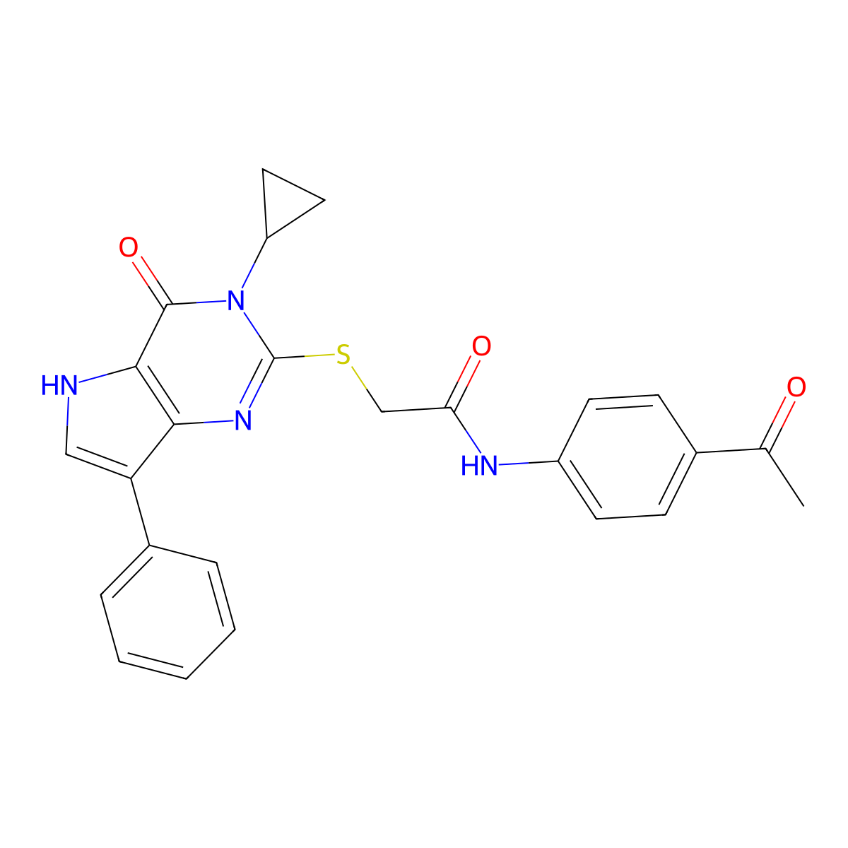 N-(4-acetylphenyl)-2-({3-cyclopropyl-4-oxo-7-phenyl-3H,4H,5H-pyrrolo[3,2-d]pyrimidin-2-yl}sulfanyl)acetamide molecular structure, CAS 1021221-47-5