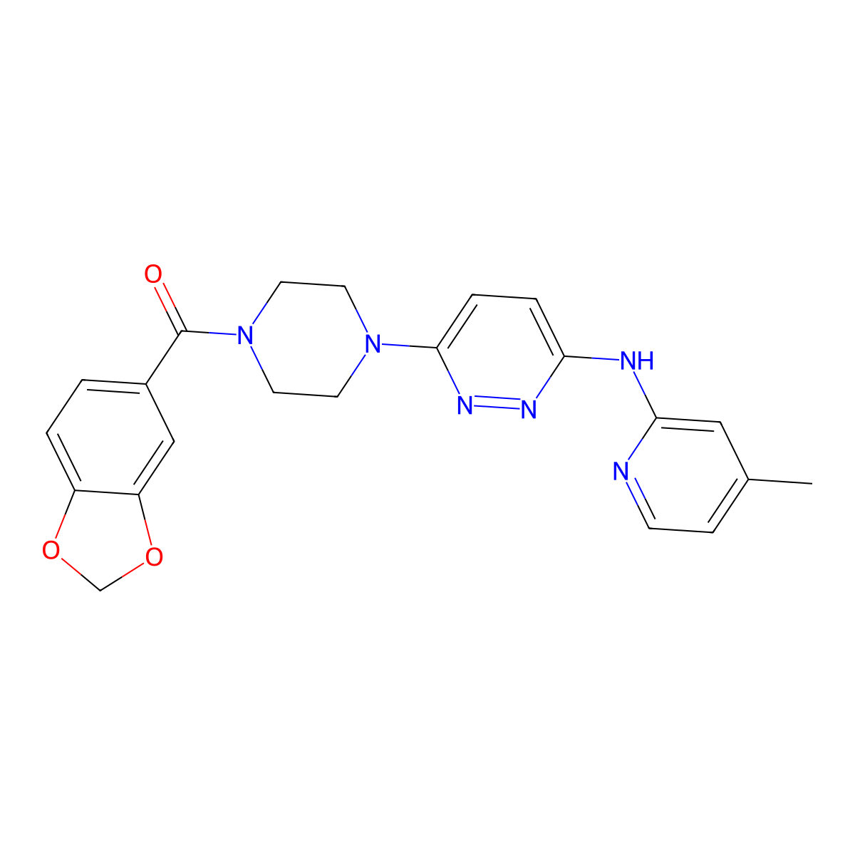 Benzo[d][1,3]dioxol-5-yl(4-(6-((4-methylpyridin-2-yl)amino)pyridazin-3-yl)piperazin-1-yl)methanone molecular structure, CAS 1021221-50-0